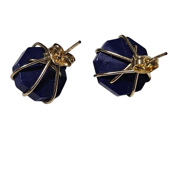 Elegant Retro 60s Blue Enamel Gold Tone Wrap Stud Earrings Fashion Jewelry Women - Picture 2 of 3